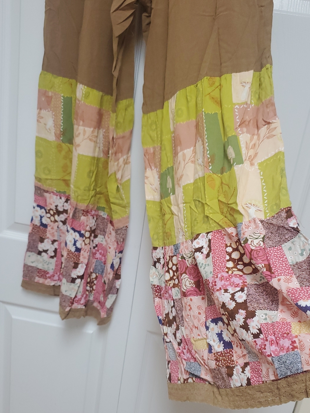 Easel Los Angeles Boho Patchwork Wide-Leg Pants/M - Picture 8 of 13